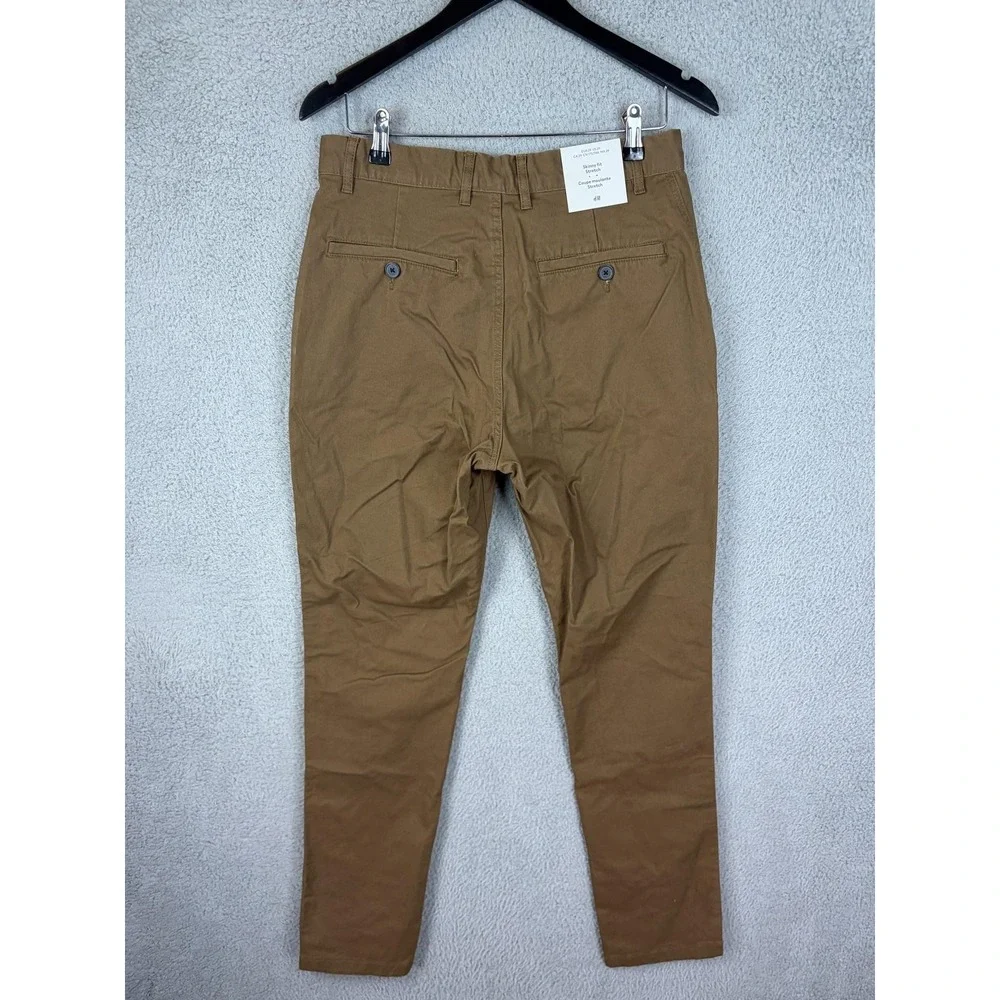 H&M Mens Skinny Fit Stretch Chino Pants Brown 29x29 0710876 3 New